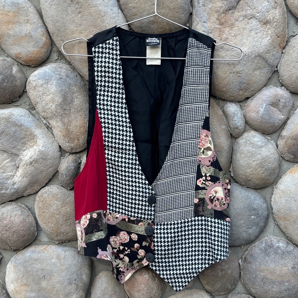 Vintage Unique Patchwork Vest With Houndstooth An… - image 1